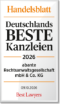 Siegel Handelsblatt Deutschlands Beste Kanzleien 2026 für abante Rechtsanwaltsgesellschaft mbH & Co. KG
